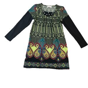 Funky People Dress Large Paisley‎ Neon Green Black